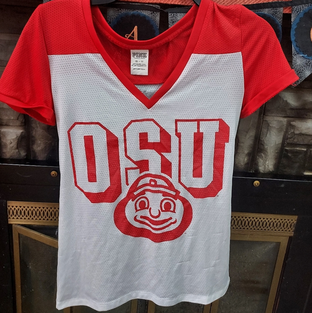 Red and White OSU Women's V-Neck Top